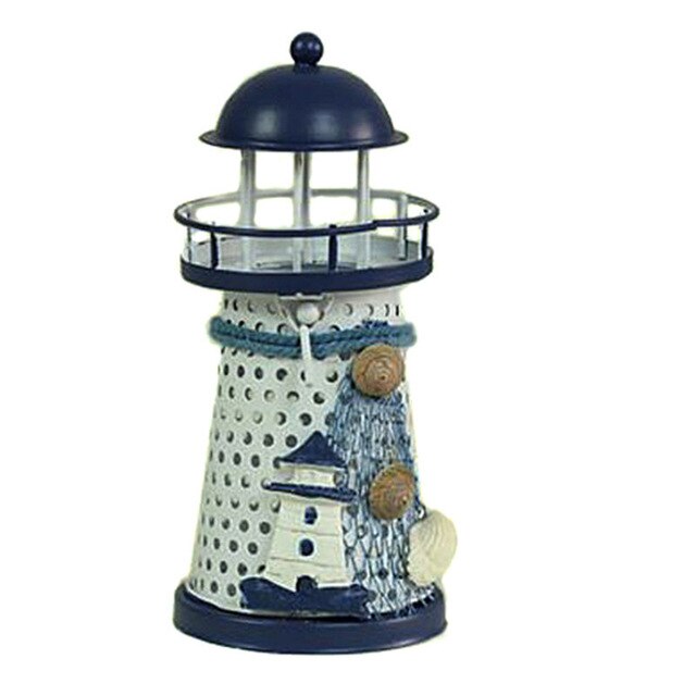 Lighthouse Candle Holder Mediterranean-style Iron Candle Holder Holiday Candlestick Home Wedding Party Family Decor