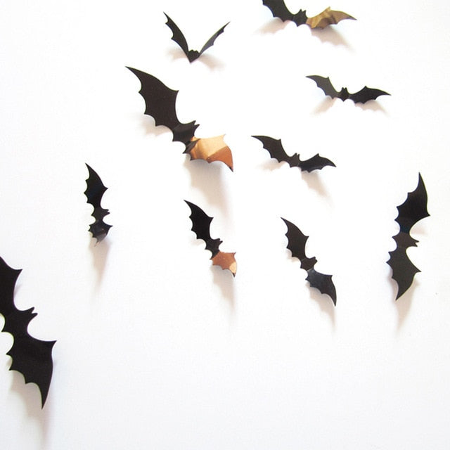 12pcs Halloween Decoration Black 3D DIY PVC Bat Wall Sticker Decal Home Halloween Decoration