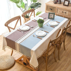 90*90 cm Plaid Decorative Linen Tablecloth With Tassel Waterproof Oilproof Thick Rectangular Wedding Dining Table Cover Tea Table Cloth