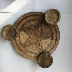 Astrology Pentagram wood Candlestick table Pentacle altar plate Triquetra wooden Divination Wicca ceremony Accessories